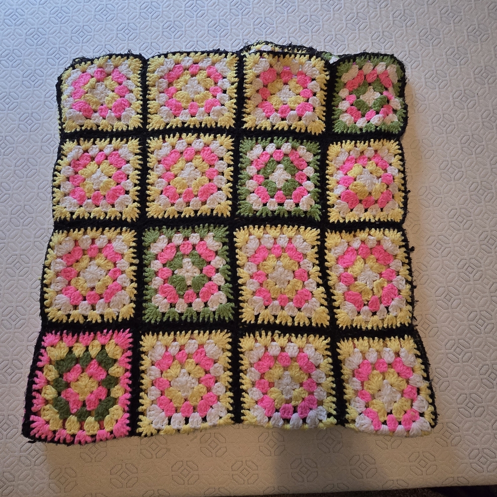 Colorful Handmade Crochet Granny Square Blanket Vintage